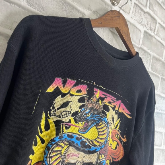 vtg Y2K NO FEAR Black Thermal Long Sleeve Skull Snake Graphic T-Shirt Men Small - Picture 2 of 7